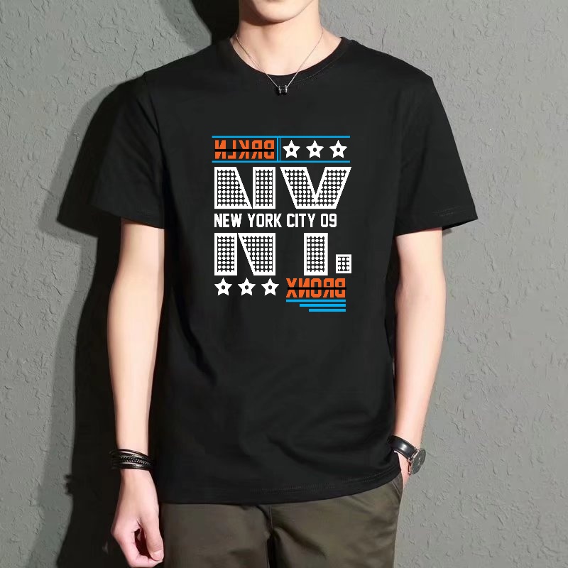 Men'S Fashion New York - Men's Black Round-Neck Short-Sleeved T-Shirt, New