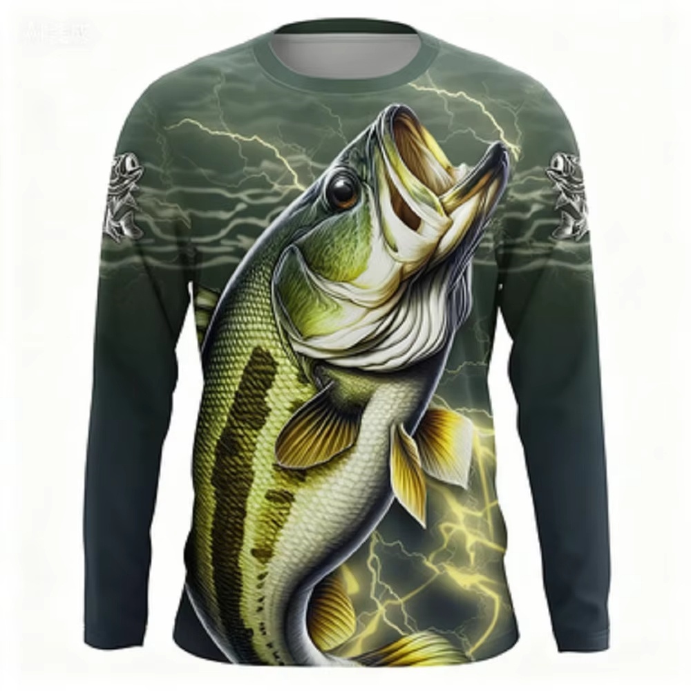 Men Fashion Upper - Fashionable Bass Pattern Crew Neck Long