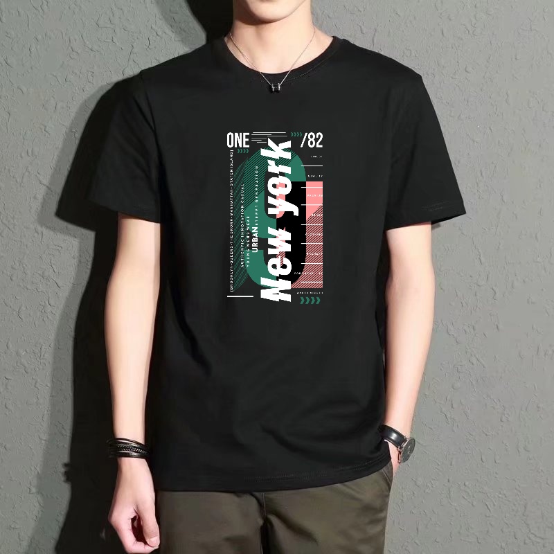 Men'S Fashion New York - Men's Black Round-Neck Short-Sleeved T-Shirt, New