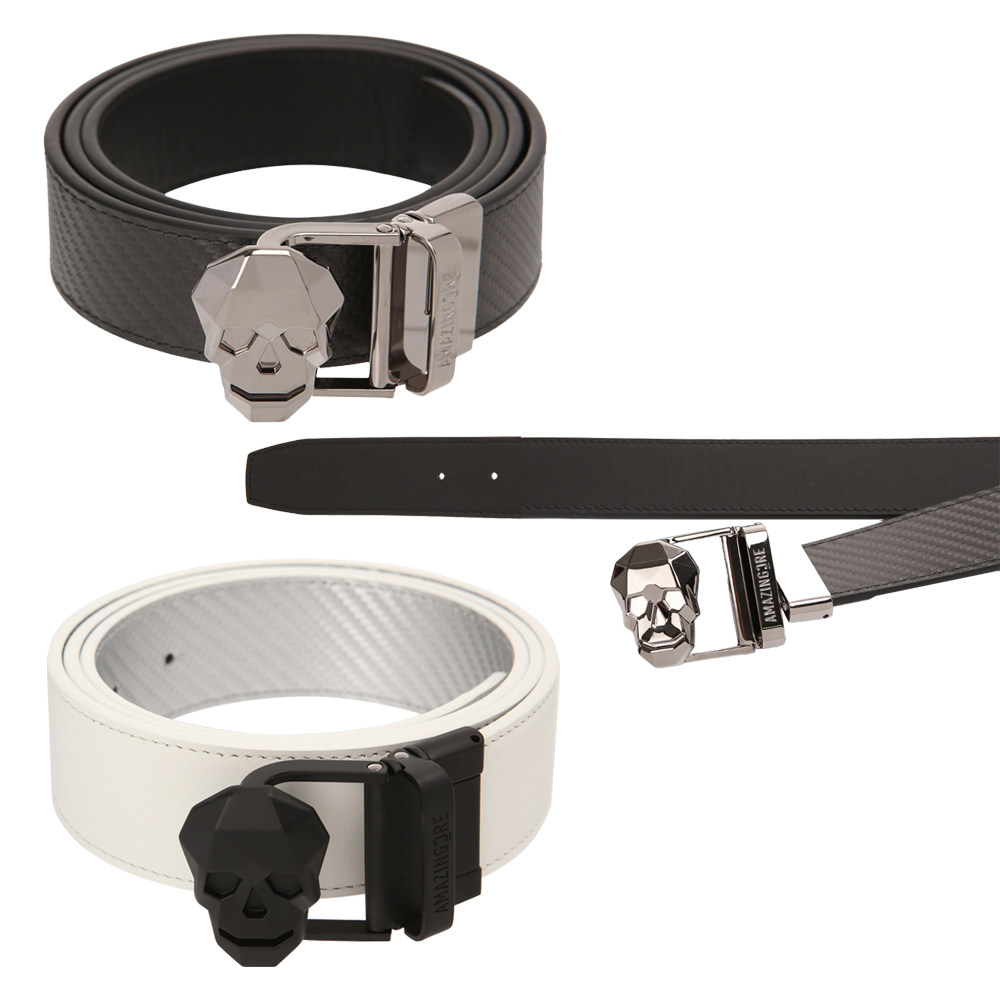 Leather Belt Braided - Golf skull double-sided belt 360-degree rotating