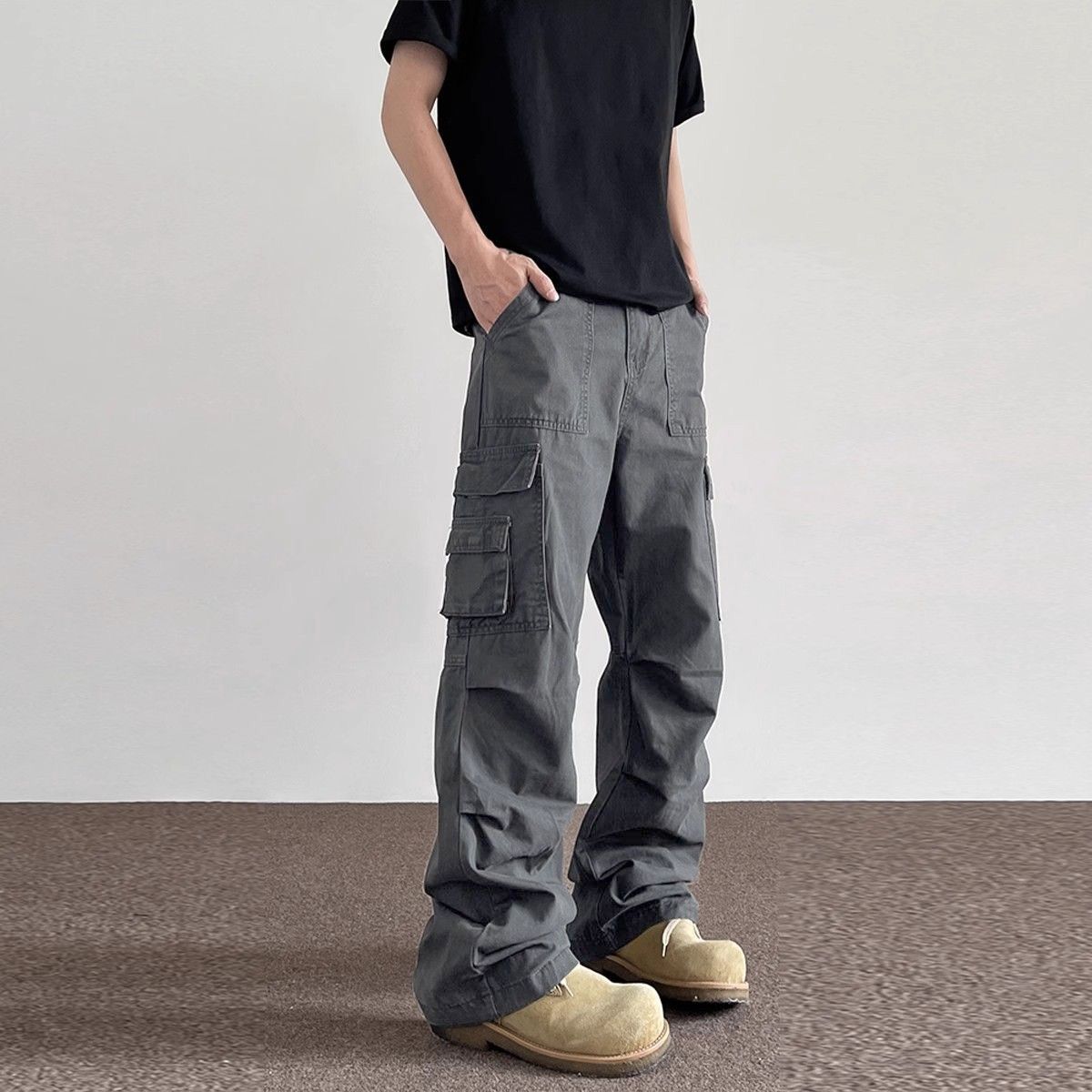 Solid Color Multipockets Baggy - Men Fashion Korean Style review and price