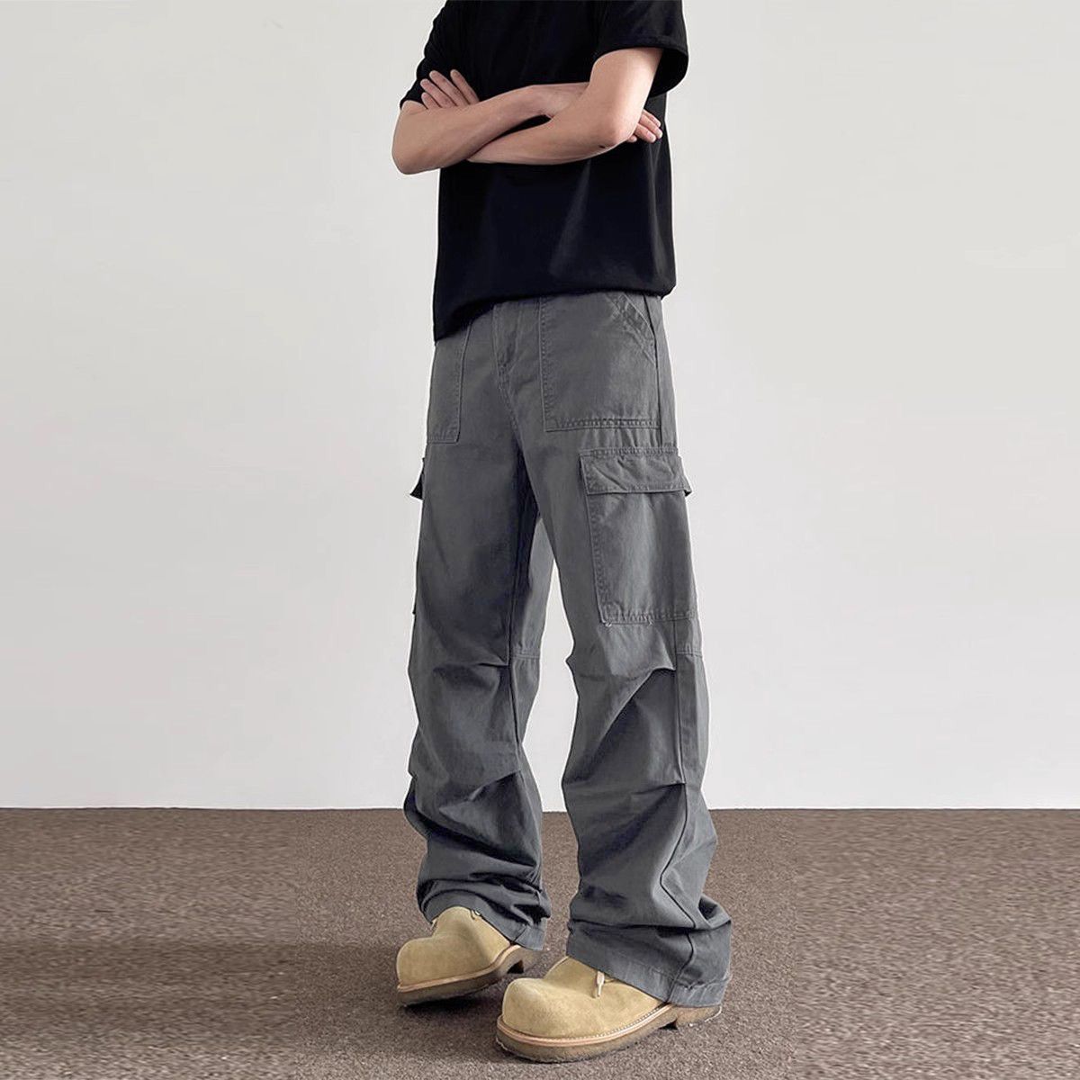 Solid Color Multipockets Baggy - Men Fashion Korean Style review and price