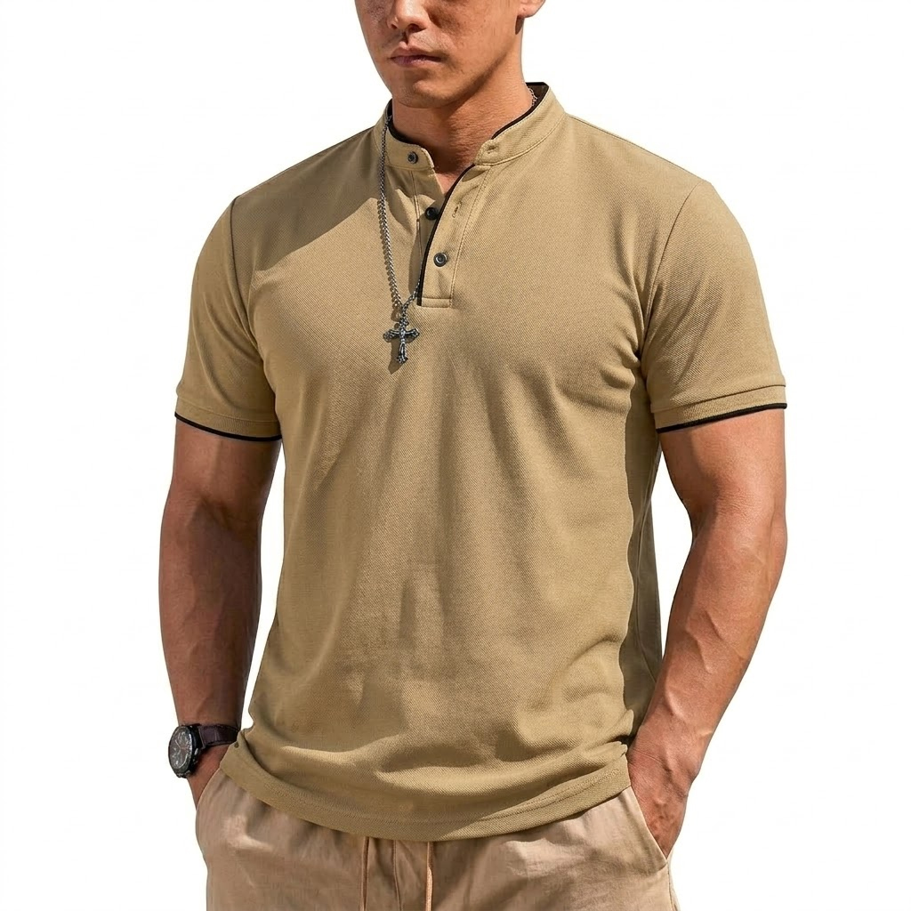 Summer Short Sleeve Henley Shi - Men Fashion Upper review and price