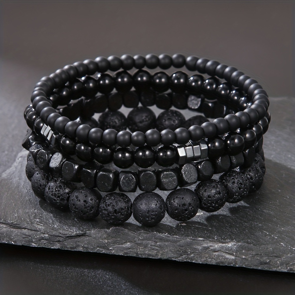 4Pcs/Set Black Gall Stone Volc - Mens Fashion Combination review and price